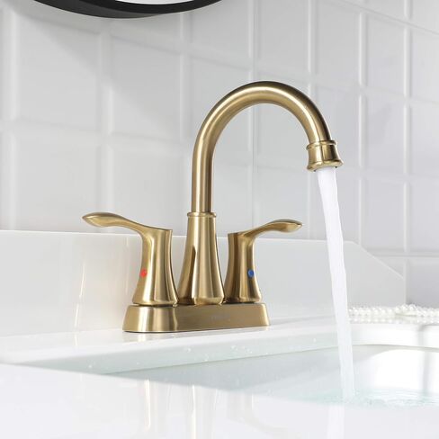 PARLOS Swivel Spout 2-Handle Lavatory Faucet Bathroom Sink Faucet with Metal Pop-up Drain and Faucet Supply Lines, Brushed Gold, 1.2 GPM in Kuwait