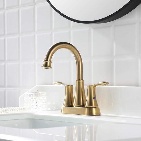 PARLOS Swivel Spout 2-Handle Lavatory Faucet Bathroom Sink Faucet with Metal Pop-up Drain and Faucet Supply Lines, Brushed Gold, 1.2 GPM in Kuwait