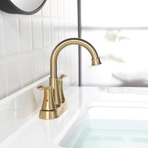 PARLOS Swivel Spout 2-Handle Lavatory Faucet Bathroom Sink Faucet with Metal Pop-up Drain and Faucet Supply Lines, Brushed Gold, 1.2 GPM in Kuwait