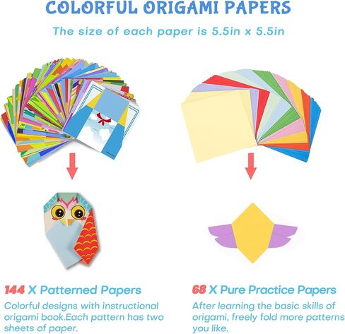Origami Kit for Kids Ages 5-16, 212 Sheets with 72 Patterns & Instruction Book | Origami Paper Kit for Beginners & Advanced | Arts & Crafts Toys for Girls & Boys Ages 8-12 | Birthday & Christmas Gifts in Saudi Arabia