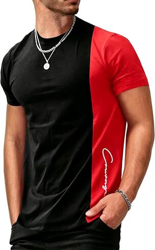 SOLY HUX Men's Color Block Letter Print Short Sleeve T Shirt Casual Summer Tee Tops in Kuwait