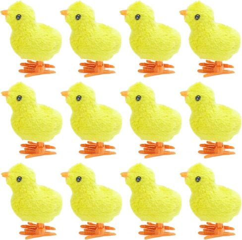 Wind Up Chicken Toys, 12 Pcs Wind-Up Jumping Baby Chicks, Plush Chicks Stuffed Animal for Easter Egg Fillers, Goodie Bags Treasure Chest Party Favors Gift (12) in Saudi Arabia