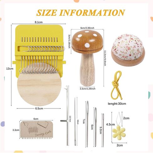 Yushen Colorful Mini Loom Darning Kit with Threads, Knit Patch Kits, Sock Darning Mushroom Egg, Complete Mending Tools for Beginners Weaving Loom for Jeans Socks Repair (Yellow Kit) in Saudi Arabia