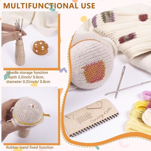 Yushen Colorful Mini Loom Darning Kit with Threads, Knit Patch Kits, Sock Darning Mushroom Egg, Complete Mending Tools for Beginners Weaving Loom for Jeans Socks Repair (Yellow Kit) in Saudi Arabia