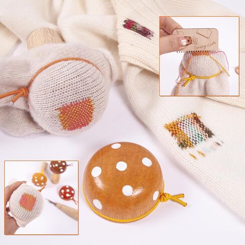 Yushen Colorful Mini Loom Darning Kit with Threads, Knit Patch Kits, Sock Darning Mushroom Egg, Complete Mending Tools for Beginners Weaving Loom for Jeans Socks Repair (Yellow Kit) in Saudi Arabia