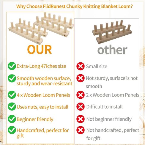 FlidRunest 47.2" Chunky Knitting Blanket Loom, 4 Pcs Wood Chunky Knitting Loom for Blanket Making, Adjustable Size & User-Friendly, Reusable DIY Hand Knitting Kit for Beginners, Home Decoration in Saudi Arabia