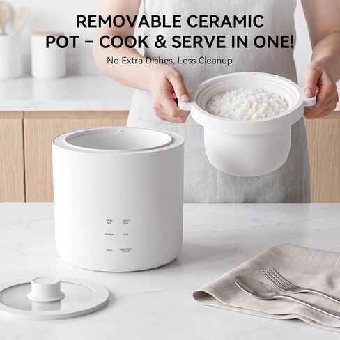 Olayks Mini Rice Cooker 2 Cups Uncooked, Rice Cooker Small with 4 Cooking Functions, 24 Hour Preset and Keep Warm, Anti-Hot Carry Handle in Kuwait