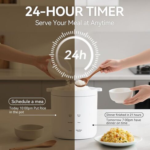 Olayks Mini Rice Cooker 2 Cups Uncooked, Rice Cooker Small with 4 Cooking Functions, 24 Hour Preset and Keep Warm, Anti-Hot Carry Handle in Kuwait