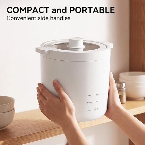Olayks Mini Rice Cooker 2 Cups Uncooked, Rice Cooker Small with 4 Cooking Functions, 24 Hour Preset and Keep Warm, Anti-Hot Carry Handle in Kuwait