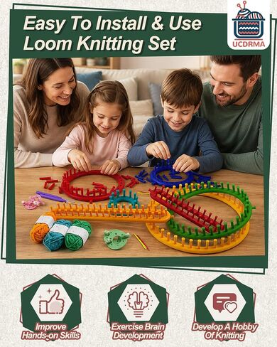UCDRMA Premium Loom Knitting Kit 35PCS Beginners Long + Round Knitting Loom Kit with Yarn, Instructions & Pom Pom Maker, Quick Yarn Loom Set Scarf/Socks/Hat Loom Crochet Kit for Family in Saudi Arabia