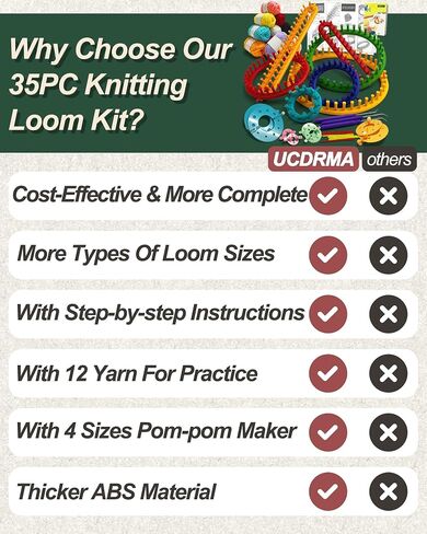 UCDRMA Premium Loom Knitting Kit 35PCS Beginners Long + Round Knitting Loom Kit with Yarn, Instructions & Pom Pom Maker, Quick Yarn Loom Set Scarf/Socks/Hat Loom Crochet Kit for Family in Saudi Arabia