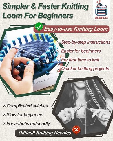 UCDRMA Premium Loom Knitting Kit 35PCS Beginners Long + Round Knitting Loom Kit with Yarn, Instructions & Pom Pom Maker, Quick Yarn Loom Set Scarf/Socks/Hat Loom Crochet Kit for Family in Saudi Arabia