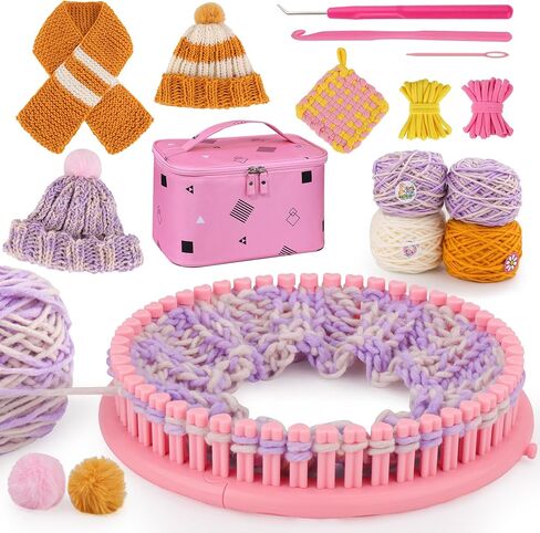 AHCo. Knitting Loom Kit for Girls Ages 6 7 8 10 11 12 – DIY Yarn Craft Set with Looms, Hooks, Storage Bag and Tools, Create Hats, Scarves, Coasters – Fun Gift for Beginners and Kids (Rose) in Saudi Arabia