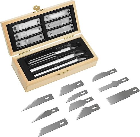 Headley Tools Precision Craft Hobby Knife Set (38pcs) with Wooden Chest, Razor Sharp Knives for Scrapbooking, Art Modeling, Sculpture, Wood&Leather Working- Fine Point, Scoring, Chiseling Blades in Kuwait