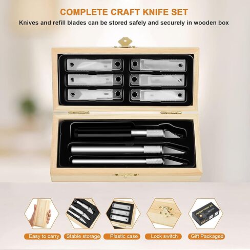 Headley Tools Precision Craft Hobby Knife Set (38pcs) with Wooden Chest, Razor Sharp Knives for Scrapbooking, Art Modeling, Sculpture, Wood&Leather Working- Fine Point, Scoring, Chiseling Blades in Kuwait