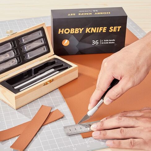Headley Tools Precision Craft Hobby Knife Set (38pcs) with Wooden Chest, Razor Sharp Knives for Scrapbooking, Art Modeling, Sculpture, Wood&Leather Working- Fine Point, Scoring, Chiseling Blades in Kuwait