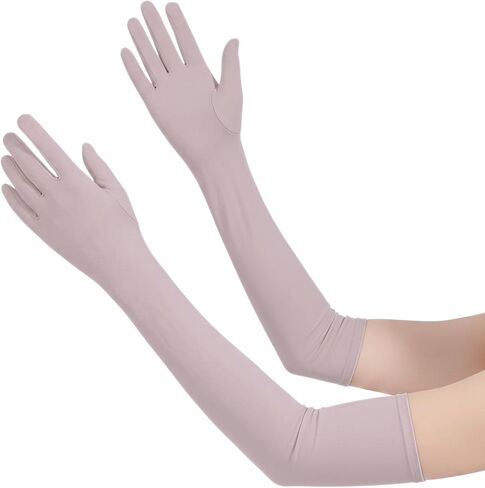 UV UPF 50+ Sun Protection Anti-skid Driving Gloves Women Breathable Cotton with Touchscreen Arm Sun Block for Outdoor Sports Summer Activity Evening Party 21.6" Light Grey in Kuwait