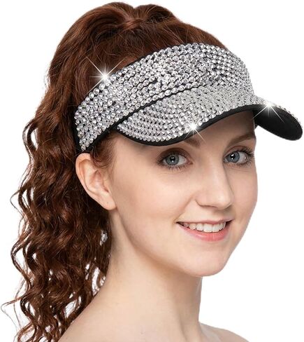 Bling Shiny Rhinestones Sun Visor hat Cap for Women,Adjustable Summer Beach Visor Caps Running Tennis Golf Sun hat in Kuwait
