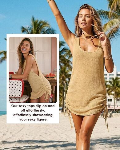 Eddoyee Sexy Crochet Beach Cover Up for Women Long Sleeve Bikini Swimsuit Cover Up Mesh Beachwear Tunic Top in Kuwait