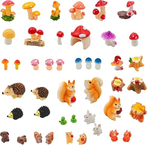 44PCS Miniature Garden Accessories Set-Tiny Fairy Garden Decor with Small Animals,Mushrooms,Tree Stumps for Terrariums, Bonsai, Cake Topping, DIY Home & Plant Decor, Creative Gift Idea in Saudi Arabia