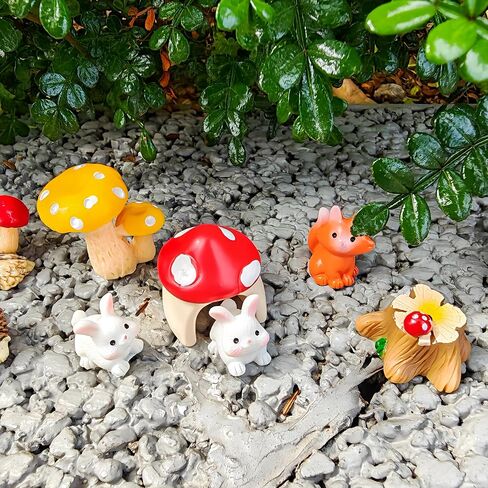 44PCS Miniature Garden Accessories Set-Tiny Fairy Garden Decor with Small Animals,Mushrooms,Tree Stumps for Terrariums, Bonsai, Cake Topping, DIY Home & Plant Decor, Creative Gift Idea in Saudi Arabia