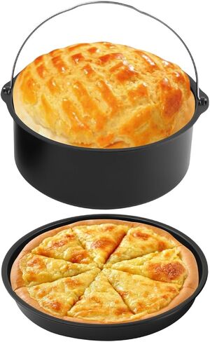 2pcs/set Universal Air Fryer Accessory Set, Include Steel Air Fryer Pizza Pan and Baking Cake Barrel, Nonstick Coating, Air Fryer Baking Pan For Gourmia in Kuwait
