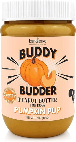 Pumpkin Pup Buddy BUDDER, 100% Natural Dog Peanut Butter, Healthy Peanut Butter Dog Treats, Made in USA, (17oz Jars) in Saudi Arabia