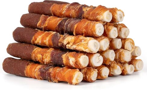 MON2SUN Dog Treats, 6 Inch Triple Flavor Wrapped Rawhide Rolls, 17.6oz in Kuwait