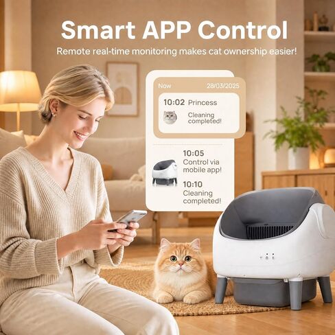 Self Cleaning Cat Litter Box, Open-Top Automatic Cat Litter Box with Large Waste Bin, Dual Safety Sensors, Easy Clean Pet Toilet for Multiple Cats in Kuwait