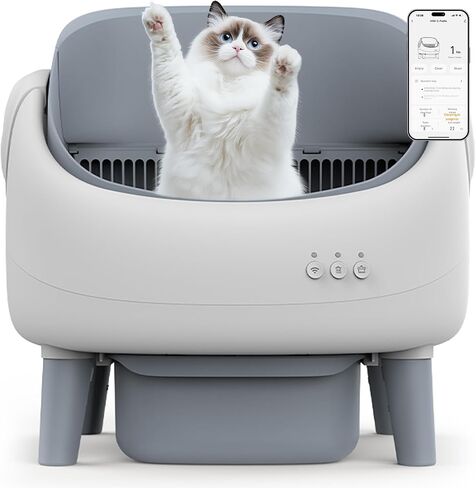 Self Cleaning Cat Litter Box, Open-Top Automatic Cat Litter Box with Large Waste Bin, Dual Safety Sensors, Easy Clean Pet Toilet for Multiple Cats in Kuwait