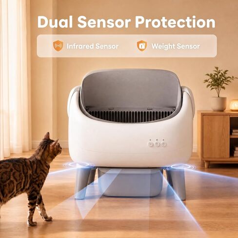 Self Cleaning Cat Litter Box, Open-Top Automatic Cat Litter Box with Large Waste Bin, Dual Safety Sensors, Easy Clean Pet Toilet for Multiple Cats in Kuwait