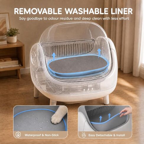 Self Cleaning Cat Litter Box, Open-Top Automatic Cat Litter Box with Large Waste Bin, Dual Safety Sensors, Easy Clean Pet Toilet for Multiple Cats in Kuwait