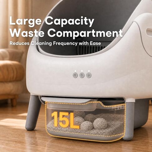 Self Cleaning Cat Litter Box, Open-Top Automatic Cat Litter Box with Large Waste Bin, Dual Safety Sensors, Easy Clean Pet Toilet for Multiple Cats in Kuwait