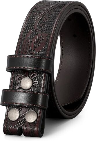 JASGOOD Mens Western Leather Belt Strap Without Buckle 1.5" Vintage Replacement Cowboy Leather Belt Strap with Snap on Buckle in Kuwait