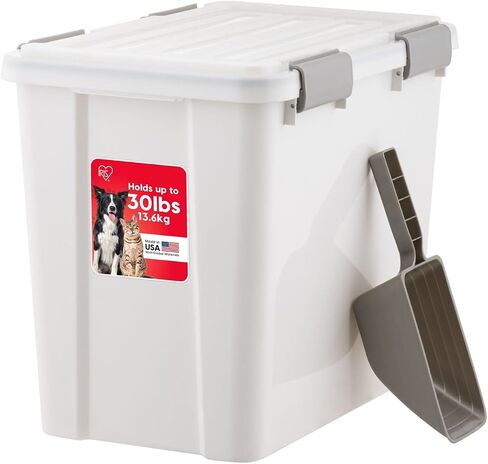 IRIS USA Dog Food Storage Container, Up to 30 lbs, White, Made in USA in Kuwait