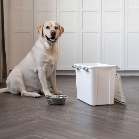 IRIS USA Dog Food Storage Container, Up to 30 lbs, White, Made in USA in Kuwait