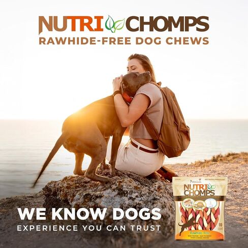 Nutri Chomps Rawhide Free Dog Chews, Chicken/PB/Milk, 6in Braids, 10ct in Kuwait