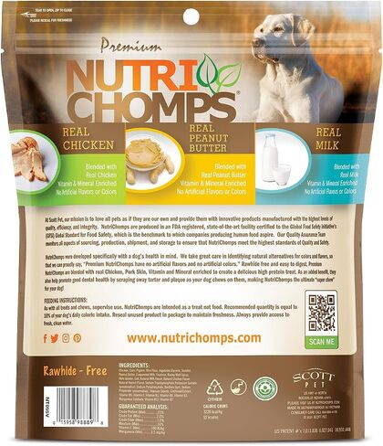 Nutri Chomps Rawhide Free Dog Chews, Chicken/PB/Milk, 6in Braids, 10ct in Kuwait