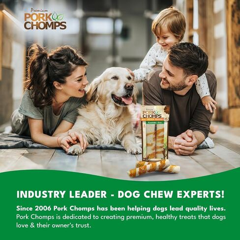 Pork Chomps Rawhide Free Pork Skin Dog Chews, Chicken Wrap, 8in Rolls, 2ct in Kuwait