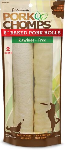 Pork Chomps Rawhide Free Pork Skin Dog Chews, Chicken Wrap, 8in Rolls, 2ct in Kuwait
