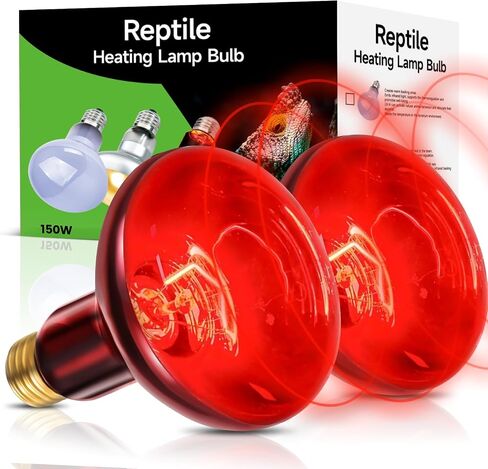 2-Pack 150W Infrared Heat Lamp - Reptile Heat Emitter, Red Heat Bulb for Chicked, Snake & Leopard Gecko, E26 Base in Kuwait