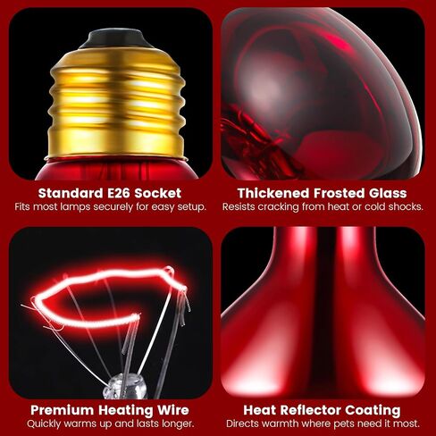 2-Pack 150W Infrared Heat Lamp - Reptile Heat Emitter, Red Heat Bulb for Chicked, Snake & Leopard Gecko, E26 Base in Kuwait