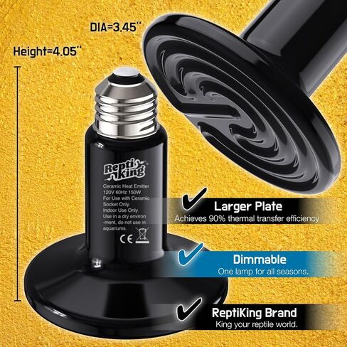 Reptile Heat Lamp, 150W Ceramic Heat Emitter for Bearded Dragon, Snake, Turtle, Ball Python & Chicken Coop, 24/7 Safe Heat Source, Durable Heat Light Bulb Reptile Tank Accessories in Saudi Arabia