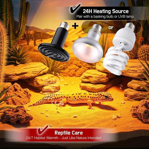 Reptile Heat Lamp, 150W Ceramic Heat Emitter for Bearded Dragon, Snake, Turtle, Ball Python & Chicken Coop, 24/7 Safe Heat Source, Durable Heat Light Bulb Reptile Tank Accessories in Saudi Arabia