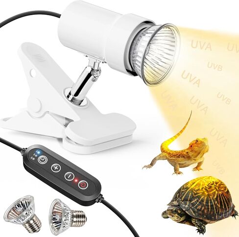 Moonorange Reptile Heat Lamp, Rotatable UVA/UVB Light with 2pcs Basking Bulbs (25W + 35W), Suitable for Turtle, Lizard, Bearded Dragon, Snake, Reptiles (Black) in Kuwait