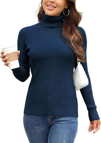 Rocorose Women's Ribbed Turtleneck Sweater Long Sleeve Knitted Solid Pullover in Kuwait