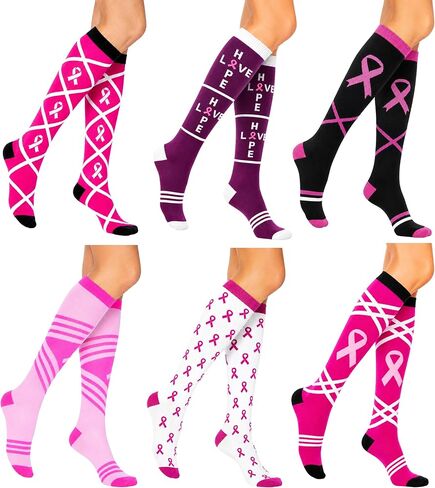 6 Pairs Womens Breast Cancer Awareness Socks, Pink Ribbon Soft Sport Sock Bulk Pack in Kuwait
