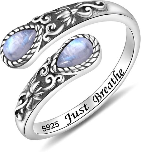 Sterling Silver Opal Spoon Ring - S925 Victorian Vintage Flower Antique Open Adjustable Thumb Ring for Women in Kuwait