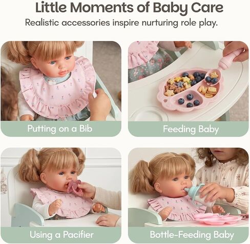 Giant bean Wooden Baby Doll High Chair with Feeding Set for 18 Inch Dolls Green Color in Kuwait