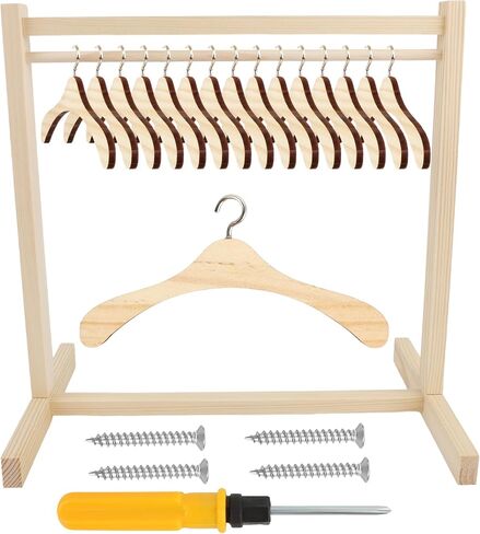 17 Pcs Wood Doll Garment Rack with Wooden Clothes Hanger Mini Wooden Girl Doll Clothes Hanger Organizer Storage Shelf for 18 Inch Girl Doll Clothes Baby Dollhouse (Color Set 1) in Kuwait